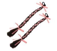 minkissy 2pezzi Estensioni Capelli Treccia Coda Di Cavallo Con Nastro Rosa e Marrone Scuro Parrucche Intrecciate Decorative Per Feste Cosplay e Uso Quotidiano