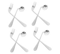 minkissy 4 Set forchetta cucchiaio a gomito maniglia cucchiaio ausiliario utensile anziano forcone forchettone cucchiaio angolato a mano forca di alimentazione angolata Acciaio inossidabile