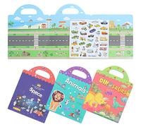 minkissy 4 set Libro Adesivi Riutilizzabile per Tema Animali Traffico Dinosauri e Spazio Sticker Cognitivi Educativi per Età Prescolare Migliora Creatività e Coordinazione Occhio-mano