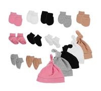 minkissy 5 Set Cappelli Turbante Ragazzo Ragazza Mesi in Cotone Guanti e Calzini Morbidi per Accessori Essenziali Traspiranti per Ragazzo Ragazza Maschi e Femmine