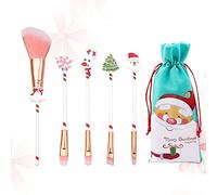 minkissy 6 Pezzi pennello cosmetico borsa per il trucco da viaggio kit tavolozze biscotto caramella piccole borse sacchetti per bomboniere spugna rosa di Natale mini pennello bianca