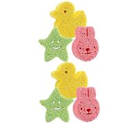 minkissy 6pezzi Spugne Da Bagno Legno Di Pulp Per Ragazzo Ragazza Spugne Cartoon Per Bagnetto Con Stelle Verdi Anatroccoli Gialli e Coniglietti Giocattoli Da Bagno Per Ragazzo Ragazza