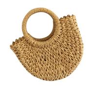 minkissy Borsa da Spiaggia Donna in Paglia Marrone Grande Capacità a Mezza Luna, Stile Unico e Chic, per Party e Mare