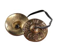 minkissy Campana Da Meditazione in Ottone Cinghie, Set Di Piatti a Mano Per Adulti, Strumento a Percussione Etnico Per Pratiche Rituali e Suono Limpido, Cembalo Da Dito Decorato Simboli Propizi