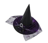 minkissy Cappello da Strega Nero Pizzo Punta Appuntita e Bordo Largo per Halloween Feste Cosplay Decorazioni Leggero e Traspirante