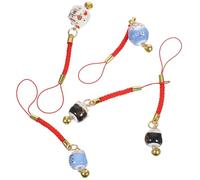 minkissy Ciondolo Portafortuna Gatto in Ceramica Campanella di Rame, Set 5 Pezzi, Cordino Decorativo per Smartphone, Portachiavi e Zaini, Accessorio per Cellulari e Gadget Stile Casuale