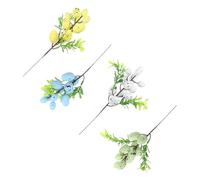 minkissy Decorazione Ramo di Simulazione Pasquale 4 Pezzi, Rami Artificiali Uova Colorate Giallo Bianco Verde Blu, Accessori per Feste di Pasqua e Composizioni Floreali