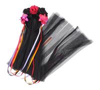 minkissy Fascia Per Il Dei Morti Con Lungo Velo E Copricapo Di Fiori Di Rosa Per Halloween Bomboniere In Costume Tre Fiori Rossi