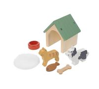 minkissy Mini Canile in Legno con Cagnolini e Ciotola Giocattolo per Decorazione per Cameretta Accessorio per Casa delle Bambole Gioco di Simulazione Pet