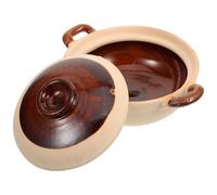 minkissy Pentola di Terracotta da Cucina 500 Ml Doppia Maniglia e Coperchio, Casseruola Antiaderente Adatta per Fornelli a Gas, Vaso in Argilla per Stufati e Zuppe Fatte in Casa