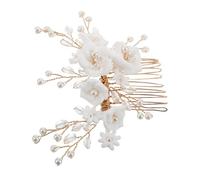 minkissy Pettine da Sposa Europeo con Bianche in Argilla Accessorio per Cerimonie e Acconciature Nuziali Pettine Laterale Multifunzionale per Donne Spose