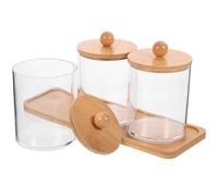 minkissy Set Barattoli Trasparenti per Cosmetici con Coperchio in Bambù, Dispenser e Contenitori Piccoli per Batuffoli di Cotone e Cotton Fioc, Organizer Bagno Versatile per Toeletta
