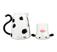 minkissy Set Caraffa Vetro 1800 Ml e Bicchieri Forma Mucca Cartone, Grande Capacità Multifunzionale per Acqua Fredda e Tè Profumato, per Casa e Ristorante