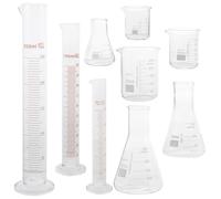 minkissy Set di 9 Pezzi di Vetro per Laboratorio Bicchieri e Beute Coniche da 50ml a 250ml, Resistenza Alta Temperatura e Scala Graduata Facile da Leggere, per Ricerca e Cucina