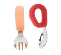 minkissy Set Di Posate in Acciaio Inossidabile 2 in 1 Forchetta E Cucchiaio Con Manico in Silicone Morbido Per La Tavola Dei Bambini