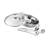 minkissy Set Pentola Hot Pot in Acciaio Inox 32 Cm con Doppio Scomparto per Due Sapori, Cucchiaio e Scolapasta Inclusi, per Cucina Casalinga e Riunioni Familiari