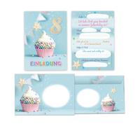Minkocards 12 biglietti di invito, incl. 12 buste per 8° compleanno per bambini, ragazze, ragazzi, muffin, inviti per ottavo compleanno, compleanno per ragazze