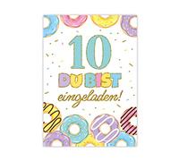 Minkocards 12 biglietti d'invito per il decimo compleanno dei bambini, 10° compleanno, ragazze, ciambelle, inviti di compleanno per bambini, inviti di compleanno colorati