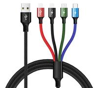 Minlu 1.2m Multi Cavo di Ricarica 4A, 4 in 1 Multiplo Cavo di Ricarica con Micro USB/Tipo C/iP, Nylon Intrecciato Cavo Ricarica Universale per Phone 15/14/13/12/11/Galaxy/Google Pixel/LG(Black)