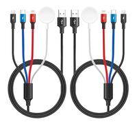 Minlu 4 in 1 Multi Cavo di Ricarica [1,8m 2pack] Cavo di Ricarica USB in Nylon con Caricatore per iWatch e iPhone, Caricatore Portatile iWatch per serie iWatch Wireless Magnetica/Phone/Android