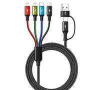 Minlu Cavo di ricarica multiplo di tipo C, 4 in 2, cavo USB, da USB-A/C a Dual USB-C+Lightning+cavo di ricarica micro USB, cavo di ricarica universale intrecciato per iPhone 17 16 15 14 13/Galaxy