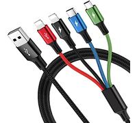 Minlu Multi Cavo di Ricarica [3,5A 1,8M] 4 in 1 Cavo USB Multiplo Cavetto, Cavo di Ricarica Multiplo Nylon Intrecciato con Connettore Micro-USB/Tipo-C/iP per iP 17/16/15/14/13/12/11/Android/LG/PS4/5