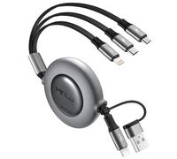 Minlu Retrattile Cavo di Ricarica 5 in 1, Cavo USB Ricarica Rapida 1,2m, Caricatore USB Multiplo con Lightning/Type-C/Micro-USB per Telefono 17 16 15 14 13 12/11/Xs/X/8/7/Galaxy/Pixel/LG/Tablet