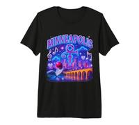 Minneapolis Retro Bootleg Skyline Spoonbridge Opera d'Arte Maglietta Premium