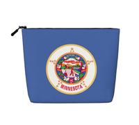 Minnesota State Flag Water Resistant Pouch Women's Organizer, Fake Hemp Makeup Bag Large Cosmetic Travel Case