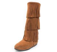 Minnetonka Womens 3-Layer Fringe Leather Closed Toe Mid-Calf, Brown, Size 8.0