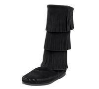 Minnetonka - 3-Layer Fringe Boot, Stivali E Stivaletti, Donna, Nero (Black), 39