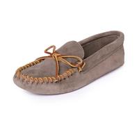 Minnetonka Mocassino da uomo in pelle con lacci e suola in pelle morbida, Grigio, 44.5 EU