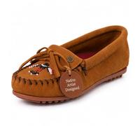 Minnetonka Thunderbird "Animikii" Hardsole - Mocassini da donna con una classica silhouette di mocassino in pelle, plantare imbottito e design a mocassino con perline, Marrone, 40 EU