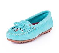 Minnetonka Thunderbird "Animikii" Hardsole - Mocassini da donna con una classica silhouette di mocassino in pelle, plantare imbottito e design a mocassino con perline, Turchese, 9.5
