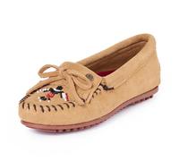 Minnetonka Thunderbird "Animikii" Hardsole - Mocassini da donna con una classica silhouette di mocassino in pelle, plantare imbottito e design a mocassino con perline, Talpa, 40.5 EU