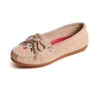 Minnetonka Thunderbird "Animikii" Hardsole - Mocassini da donna con una classica silhouette di mocassino in pelle, plantare imbottito e design a mocassino con perline, pietra, 36 EU