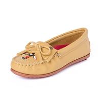 Minnetonka Thunderbird "Animikii" Hardsole - Mocassini da donna con una classica silhouette di mocassino in pelle, plantare imbottito e design a mocassino con perline, Naturale, 40 EU