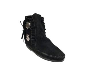 Minnetonka Two Button - Stivali Mocassini Donna, Nero (BlackBlack), 41 EU