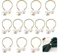 Minnhua 12PCS Anelli per Tovaglioli di Perle Portatovaglioli con Perline Fibbia Tovagliolo D'oro per Decorazione da Tavolo Feste Natale San Valentino Matrimonio Compleanno
