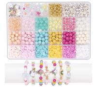 Minnhua 1325 Pezzi 24 Griglie Set Perline per Gioielli Fai da Te, Perline per Braccialetti con 6,6 m Rocchetti di Filo, Kit per Fare Braccialetti per Natale, Compleanni (Colorato)