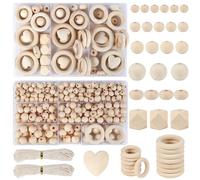 Minnhua 416PCS Set Perline di Legno Naturale per Fai da Te, Braccialetti, Gioielli, Collane - Mini Perline Rotonde per Decorazioni Artigianali