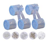 Minnhua 5PCS Nastro Raso Blu Nastro Regalo 4cm x 6,3 m Fiocchi Regalo Nastro Blu Nastro di Raso Nastro per Bomboniere Con 72PCS Accessori Decorativi per Bomboniere Nastro Fiocco Stoffa