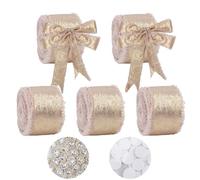 Minnhua 5PCS Nastro Raso Marrone Nastro Regalo 3cm x 6,3 m Fiocchi Regalo Nastro Marrone Nastro di Raso Nastro per Bomboniere Con 70PCS Accessori Decorativi per Bomboniere Nastro Fiocco Stoffa