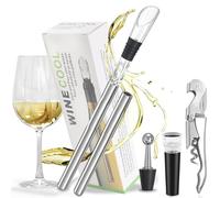 Minnhua 6 in 1 Refrigeratore per Bottiglie Vino,2 Asta di Raffreddamento+1 Raffreddamento+ 1 Cavatappi da cameriere + 1 Tappo per Vino con Pompaggio a Vuoto + Versatore in Acciaio Inossidabile