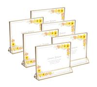 Minnhua 6 Pezzi Espositore Plexiglass, Bordo Dorato Porta Menu, Doppia Faccia Porta Foto da Tavola, Trasparente Segnaposto Cornice Foto per Matrimonio, Festa, Ristorante (Orizzontale)