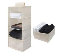 Minnhua Armadio Salvaspazio con 4 Scomparti, Organizer Armadio da Appendere con 1 Cassetto, Pieghevole Mensola Armadio Interno, Lavabile Organizzatori per Armadio (Beige)