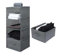 Minnhua Armadio Salvaspazio con 4 Scomparti, Organizer Armadio da Appendere con 1 Cassetto, Pieghevole Mensola Armadio Interno, Lavabile Organizzatori per Armadio (Grigio)