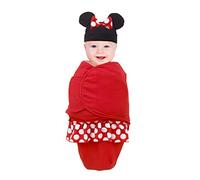 Minnie Mouse 100% cotone lavorato a maglia fasciatoio, coperta per neonati con orecchie di Minnie & Bow Beanie, rosso/nero/bianco, 0-4 mesi