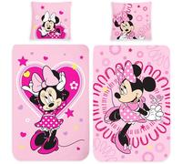 Minnie Mouse - Biancheria da letto double-face in flanella per bambini, 135 x 200 + 80 x 80 cm, 100% cotone flanella di qualità Minnie Mouse Disney Topolino Rosa Love con chiusura lampo
