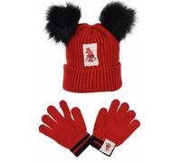 Minnie Mouse Cappello con 2 Pon Pon Orecchie,Guanti Invernale Bambina 3-10anni